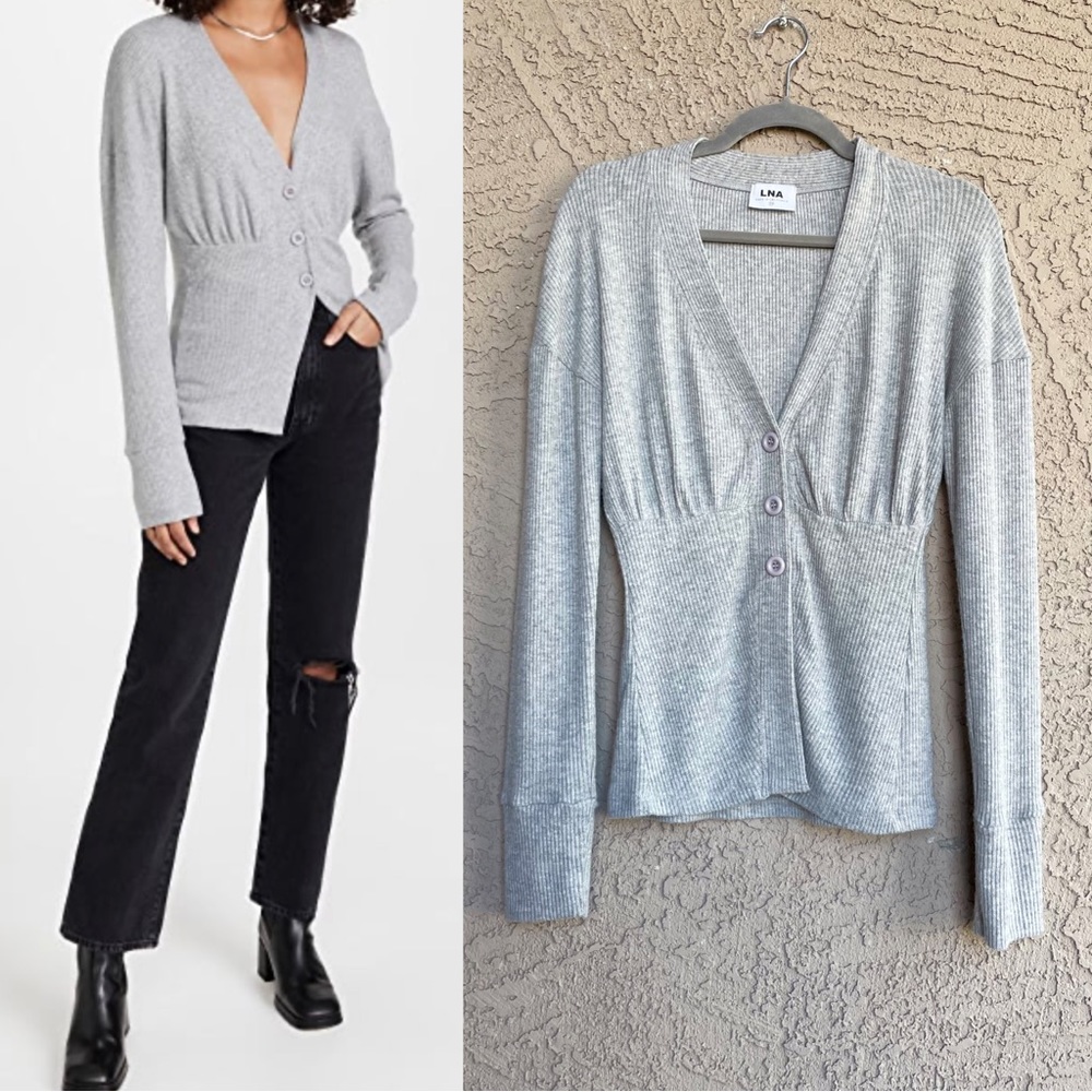 REVOLVE LNA Heather Gray Brushed Ribbed Cardigan Sweater Top Sz XS